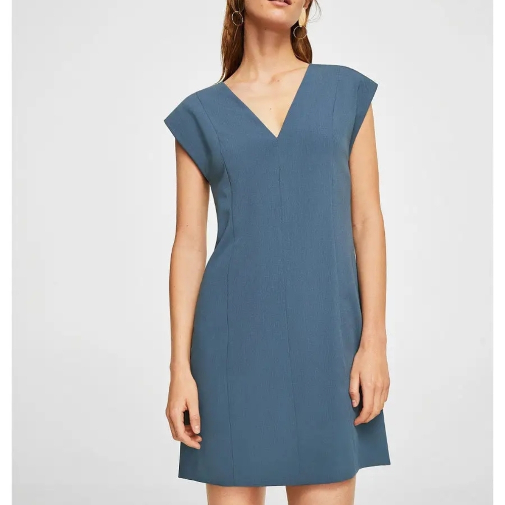 Mango Teal V-Neck Mini Dress